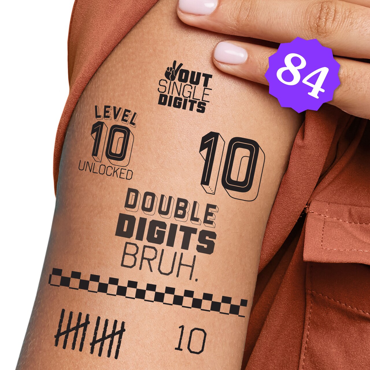 Big Dot of Happiness 10th Birthday Bruh Temporary Tattoos, Double Digits Boy Birthday Party Tattoo Favors, Party Activity, 12 Sheets (84 Fake Tats)